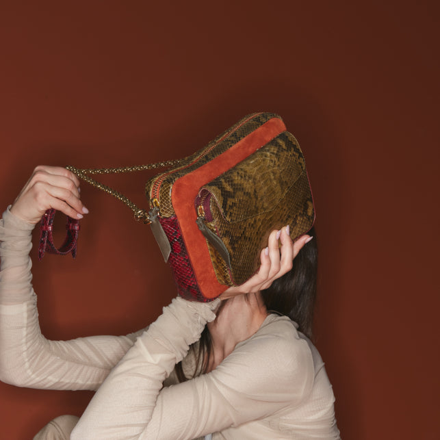 Sac Python Big Charly Mix Kaki Bordeaux - Claris Virot