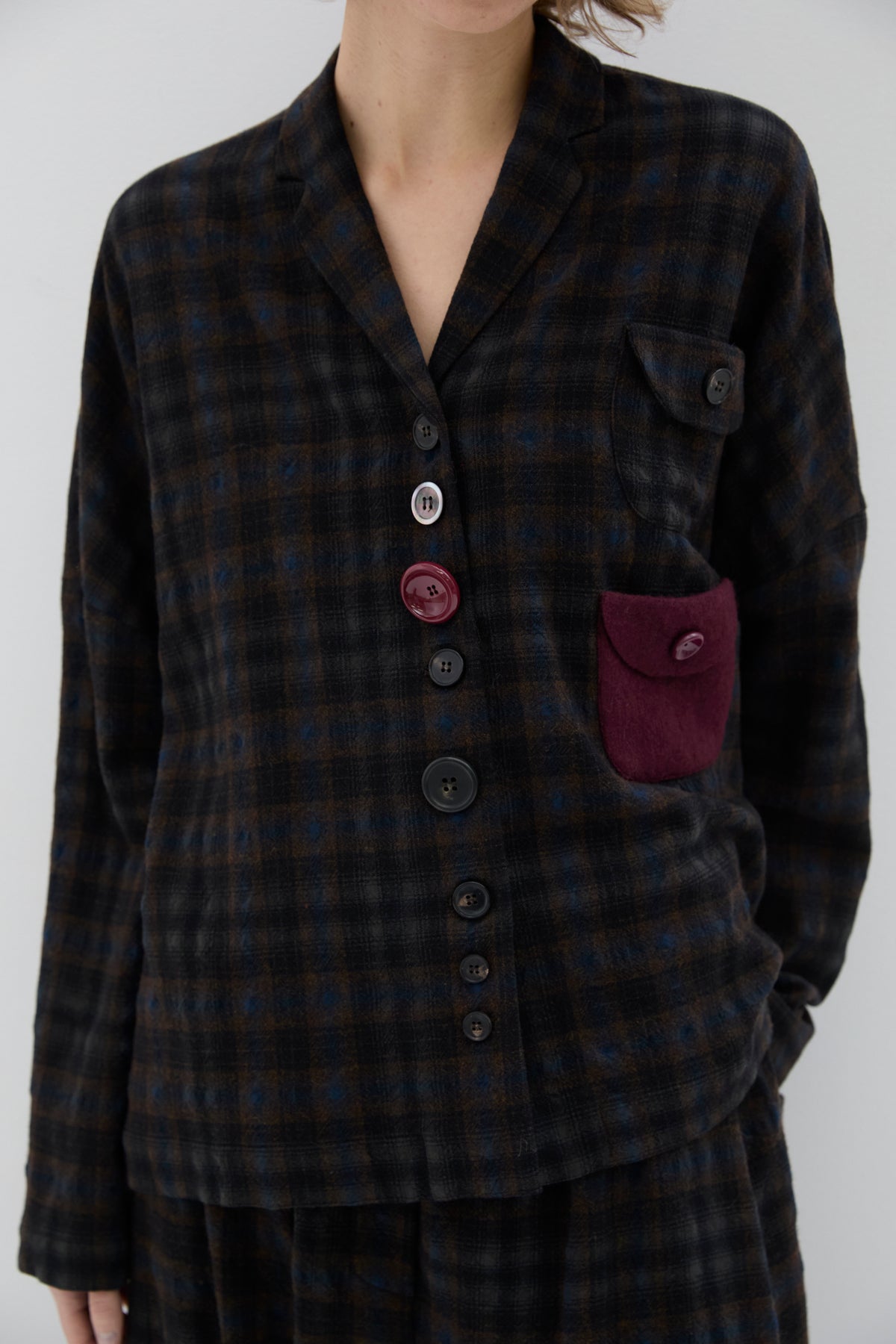 Veste Carreaux Boutons Double Poche Asymétrique - Phisique du Role