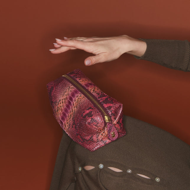 Trousse Python Paulette Rose Bordeaux - Claris Virot