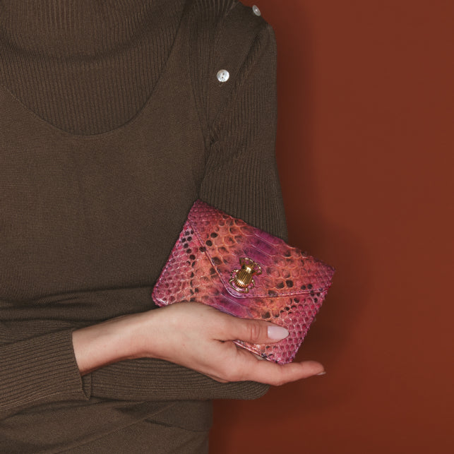 Porte Cartes Python Alex Bordeaux Rose - Claris Virot