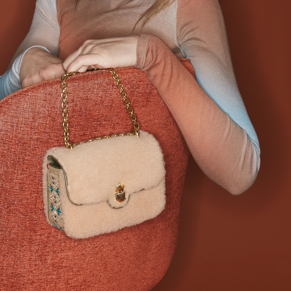 Sac Peau Lainée Mini Ava Crème et Broderies - Claris Virot