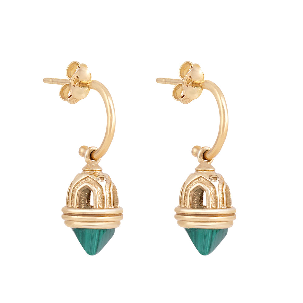 Boucles d'Oreilles Bo Temple Malachite en or plaqué