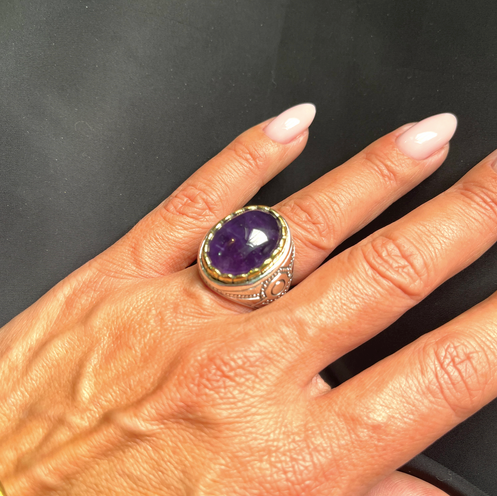 Bague Argent et Améthyste - Jalan Jalan