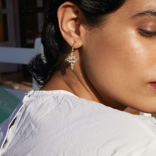 Boucles d'Oreille Santa Cruz Topaze Blanche/Perles - Dorothée Sausset