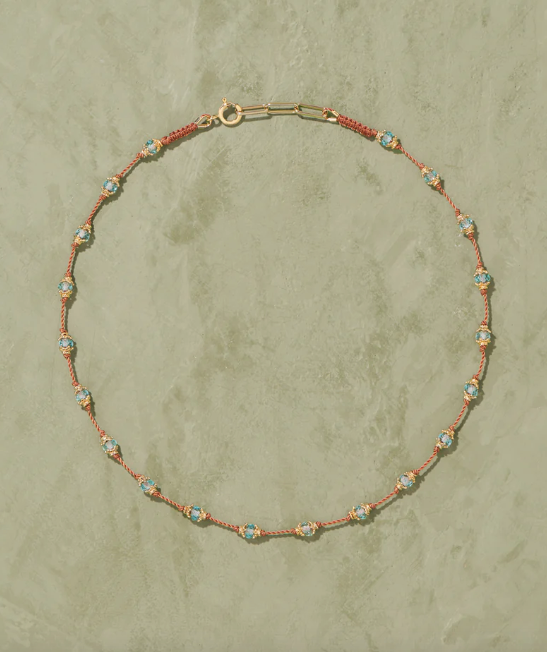 Collier Peony Aigue Marine Fil Orange - Tityaravy