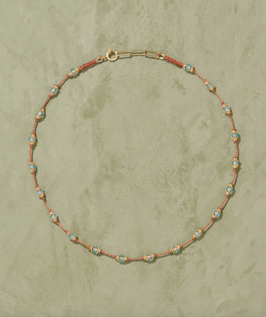 Collier Peony Aigue Marine Fil Orange - Tityaravy
