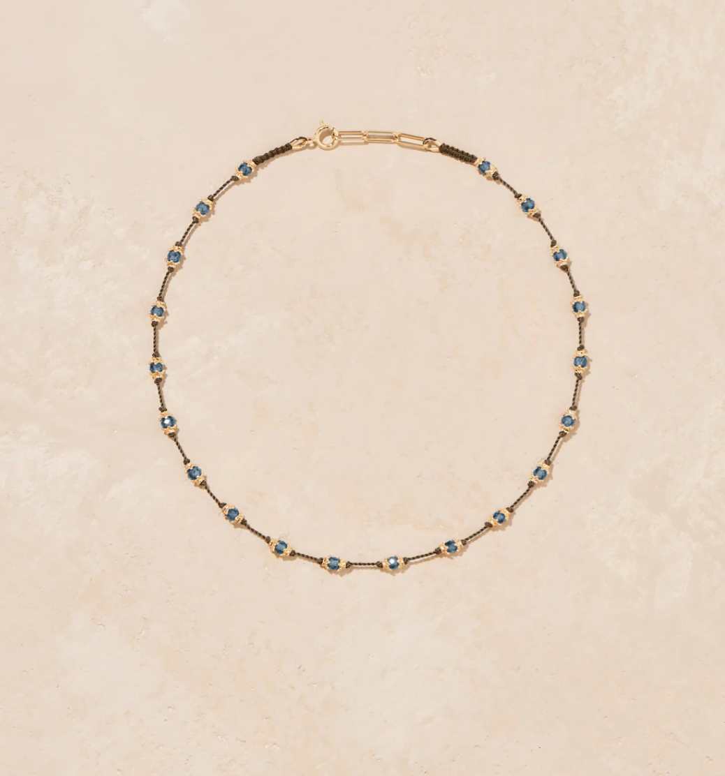 Collier Peony Aigue Marine Santa Maria Fil Marron - Tityaravy