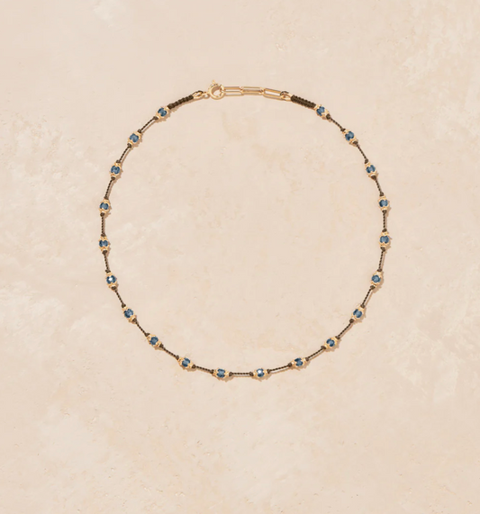 Collier Peony Aigue Marine Santa Maria Fil Marron - Tityaravy