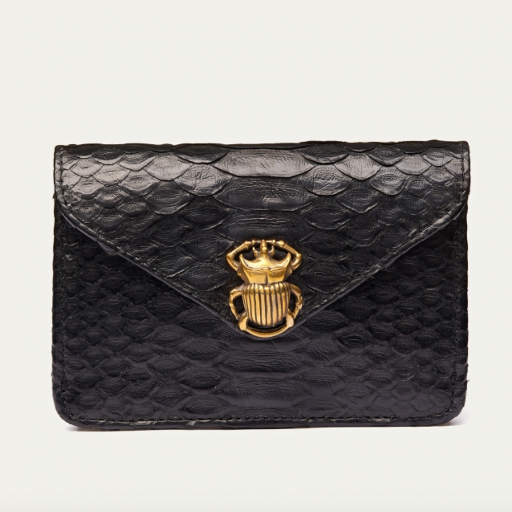 Porte Cartes Alex Python Noir Or - Claris Virot
