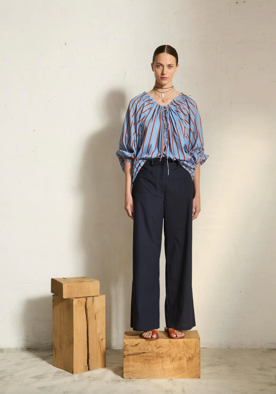 Blouse Bono Light Blue/Red - Mare di Latte