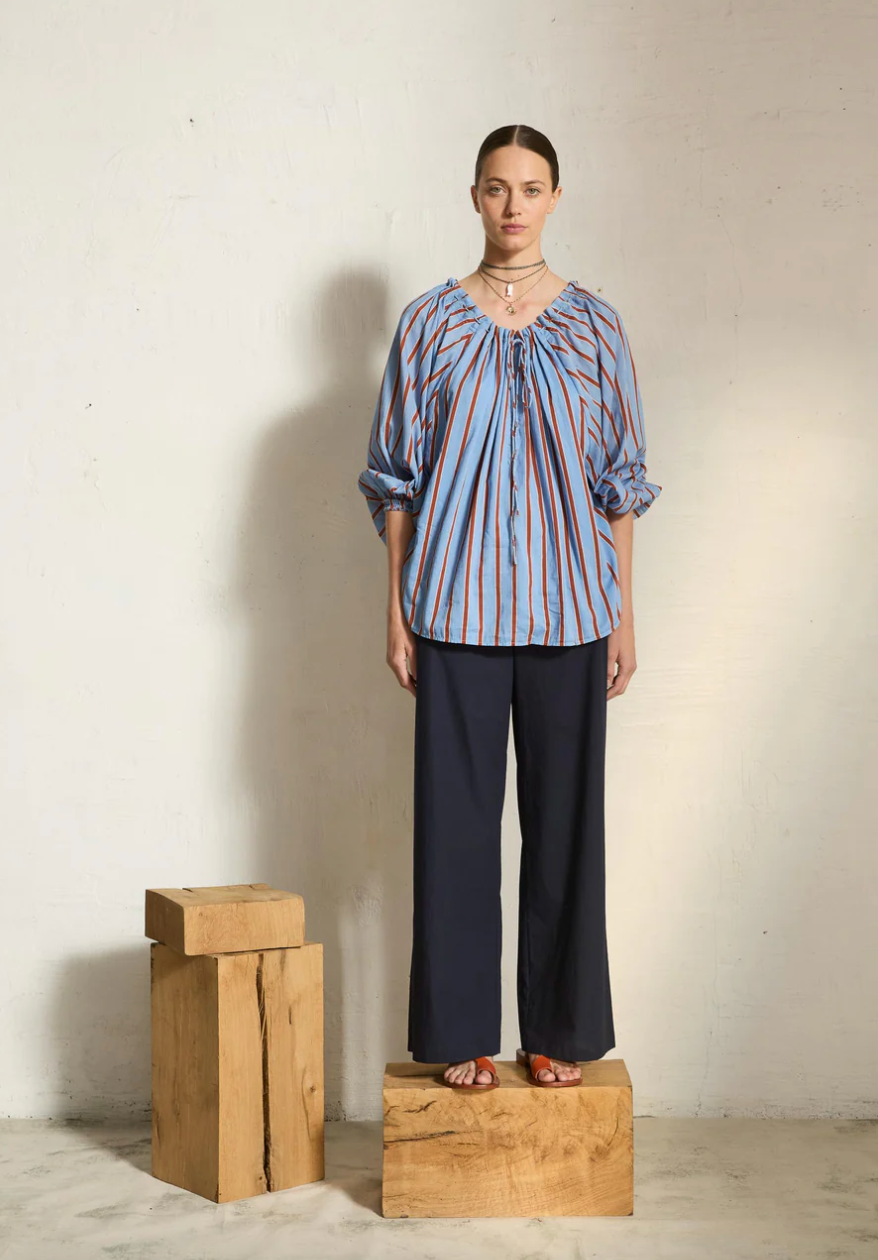 Blouse Bono Light Blue/Red - Mare di Latte