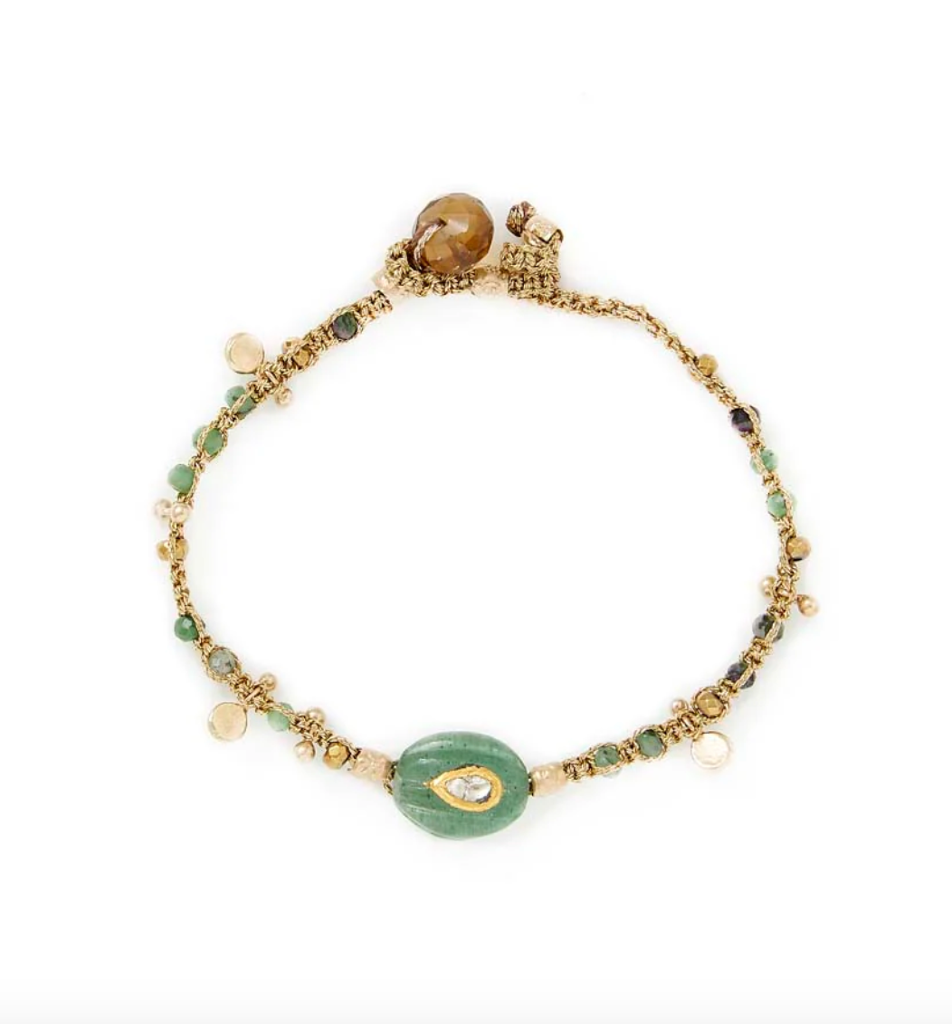 Bracelet Kasha Macramé Diamant Polki Quartz Vert - Room Service