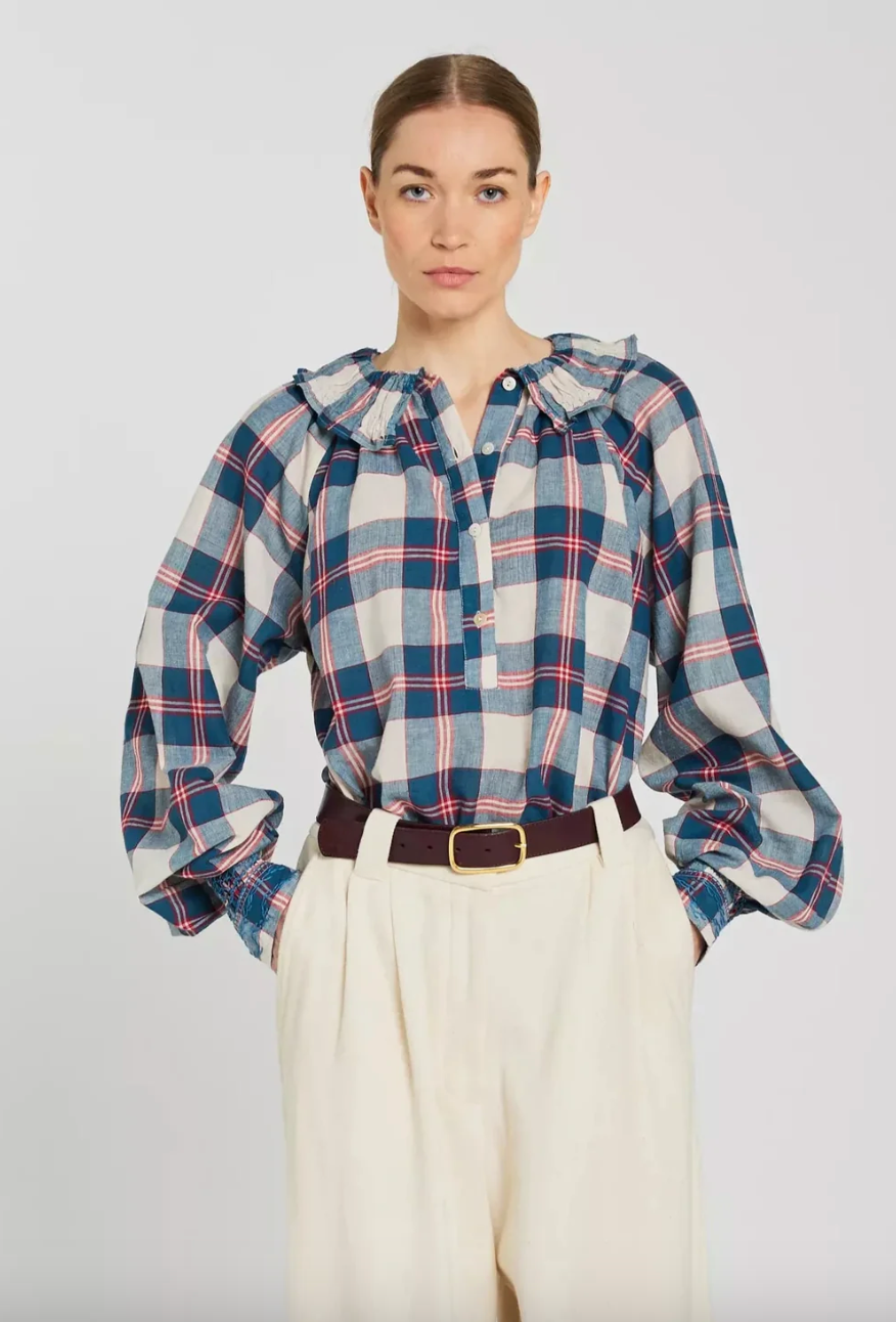 Blouse Tartan Bleu Abril - V de Vinster