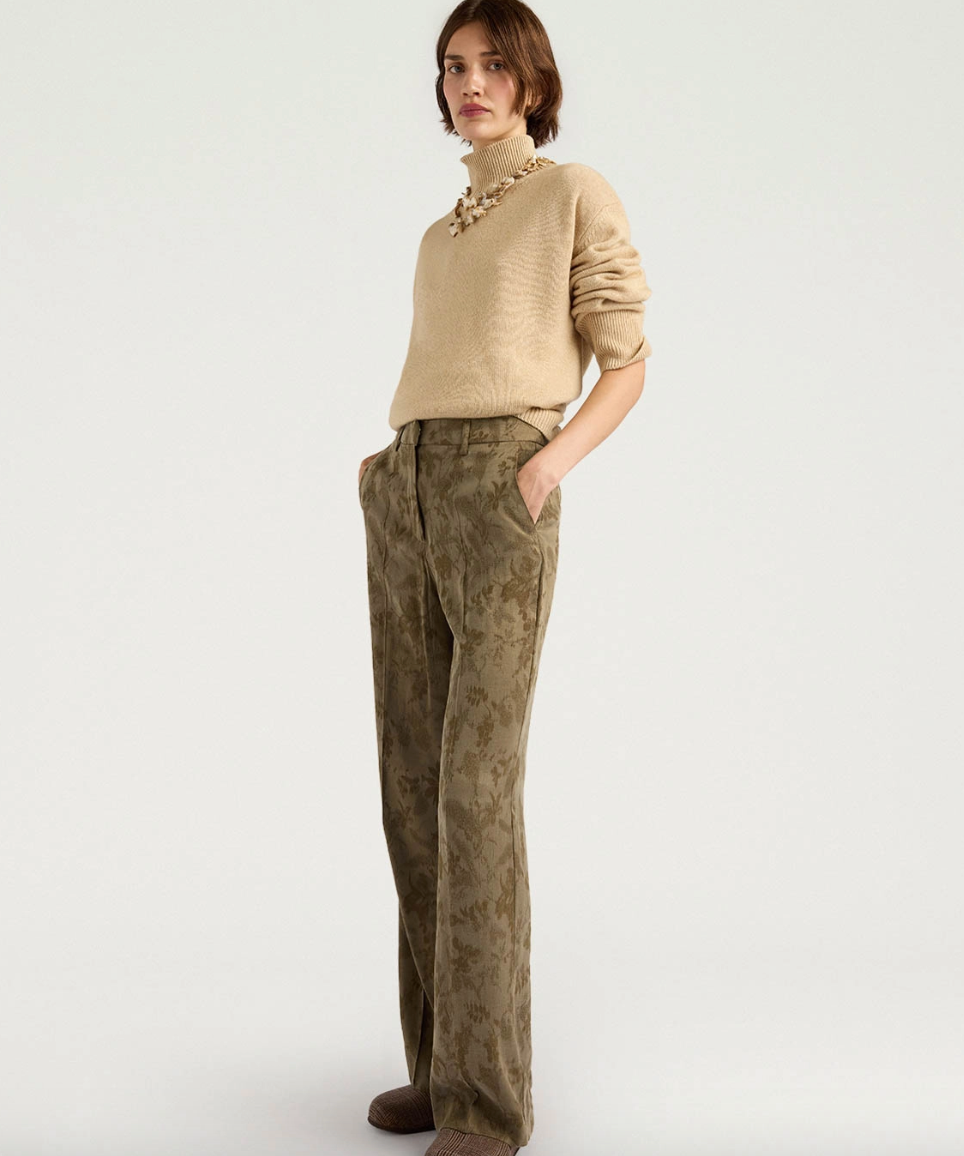 Pantalon Milton Cupro Jacquard Vert Militare - Momoni