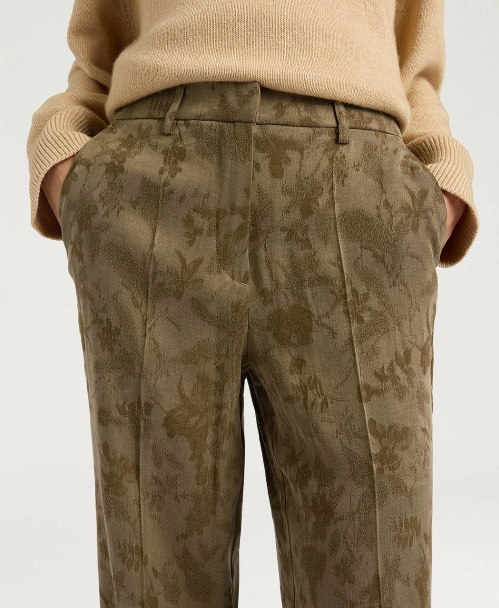 Pantalon Milton Cupro Jacquard Vert Militare - Momoni