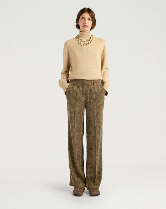 Pantalon Milton Cupro Jacquard Vert Militare - Momoni