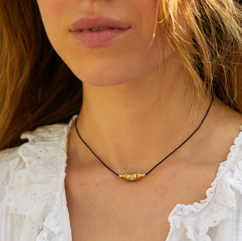 Choker Rakhi 2 Fil Noir Topaze Blanche - Dorothée Sausset