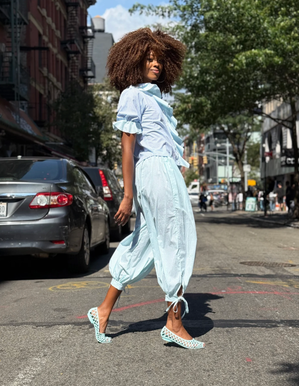 Genie Pant Rayures Aqua - Rose Carmine