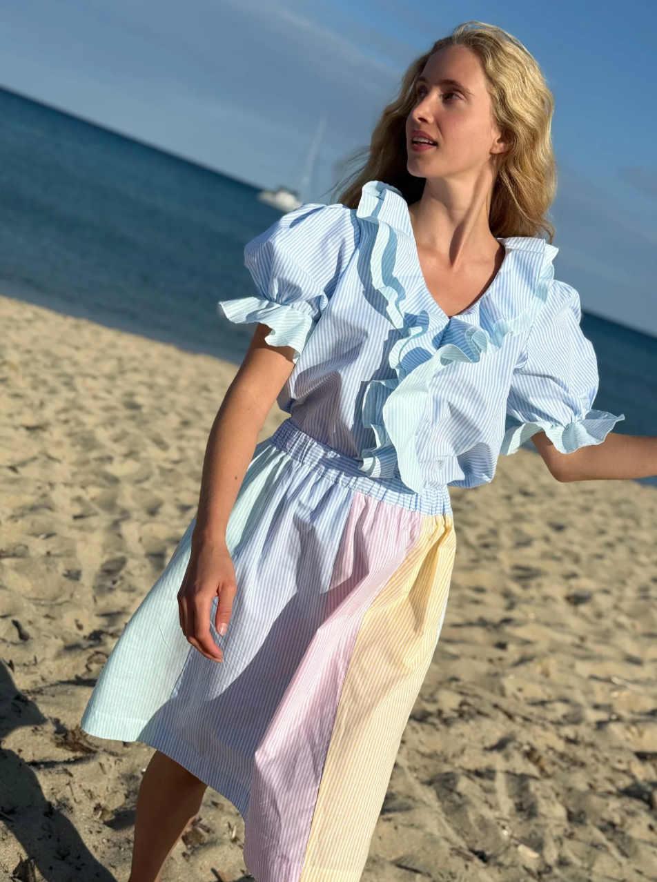 Fairy Blouse Rayures Aqua/Bleue - Rose Carmine
