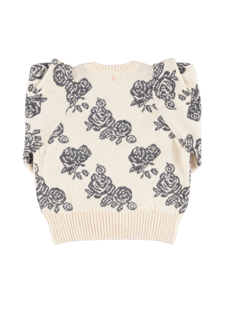 Knitted Soft Sweater Ecru W/ Flowers - Sisters Department