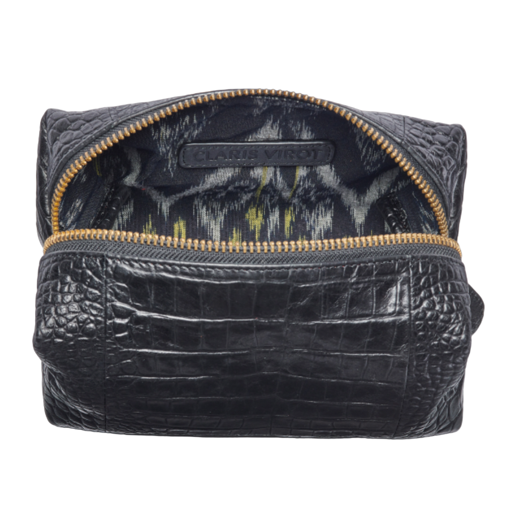 Trousse Cuir Embossé Croco Paulette Noir - Claris Virot