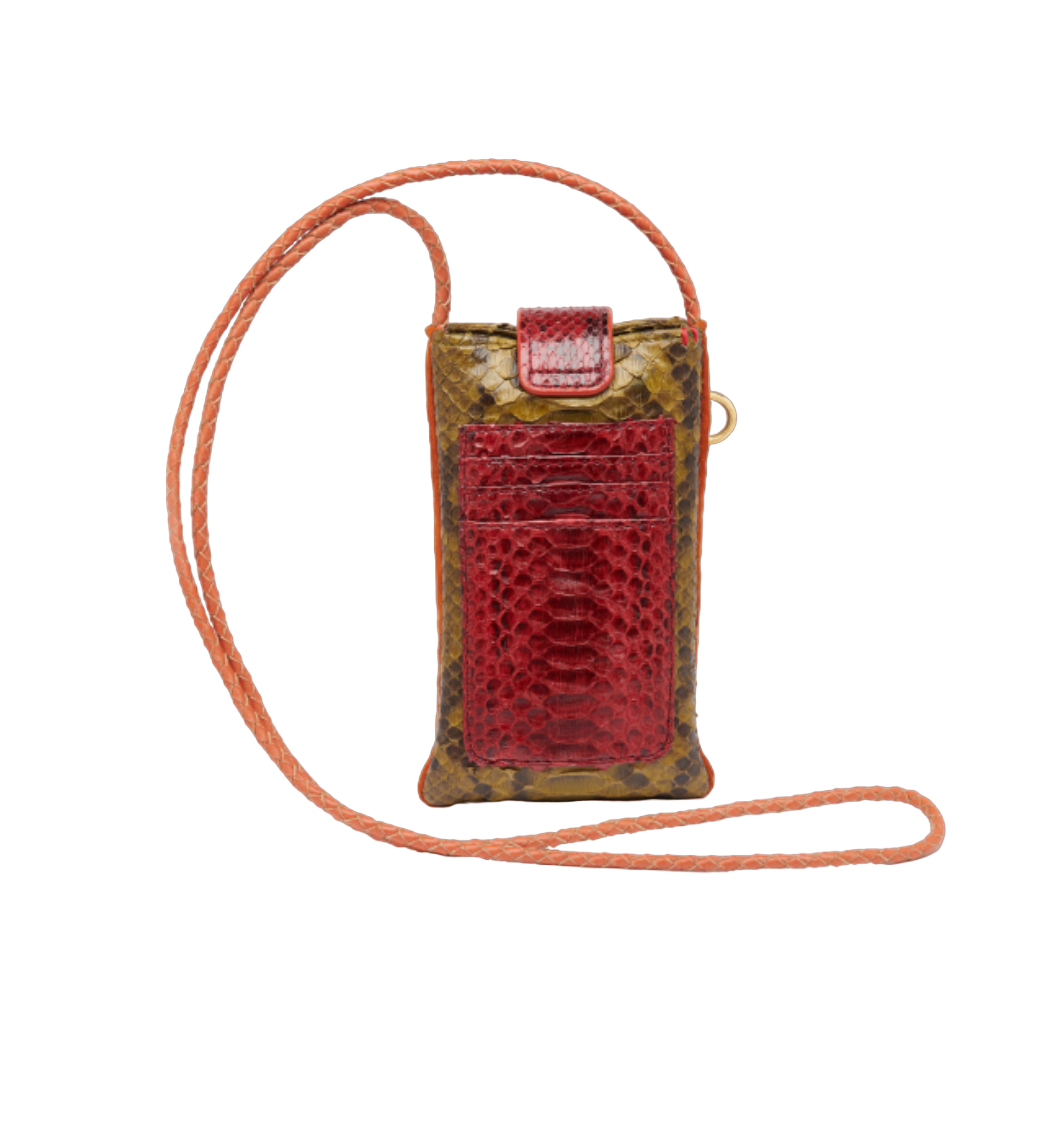 Etui à Téléphone Python Double Marcus Kaki Bordeaux - Claris Virot