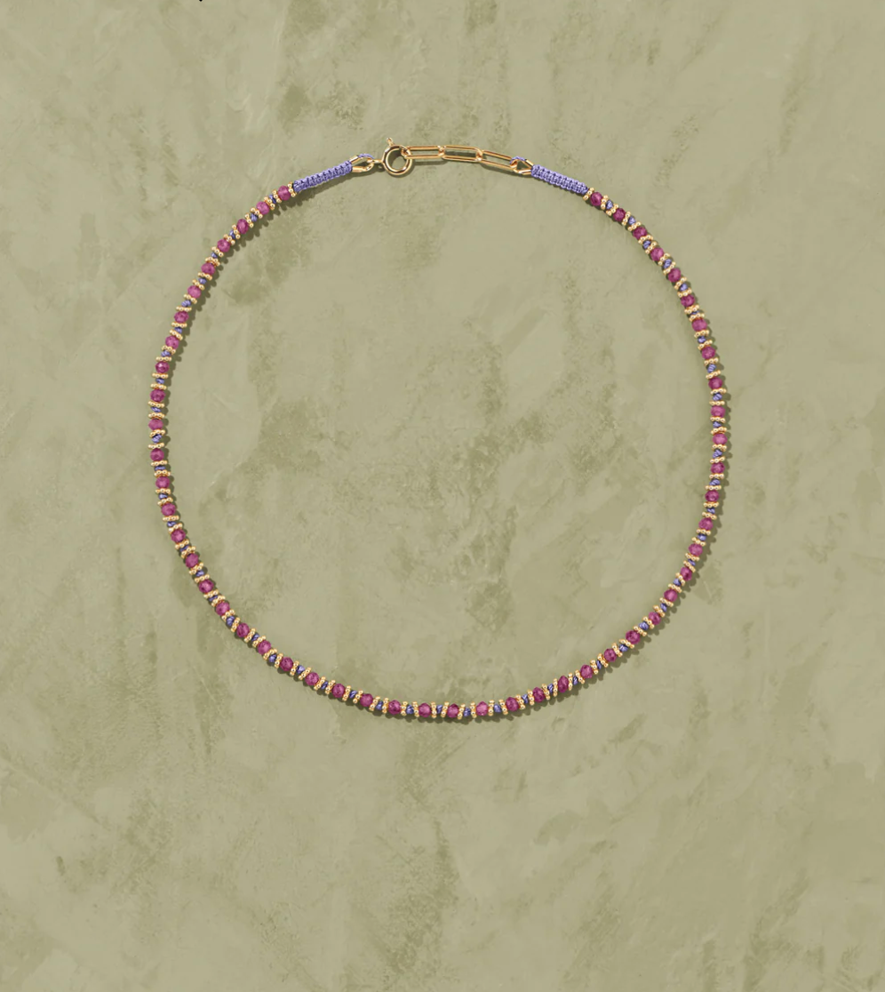 Collier Kamala Fil Lilas et Rubis Rose - Tityaravy