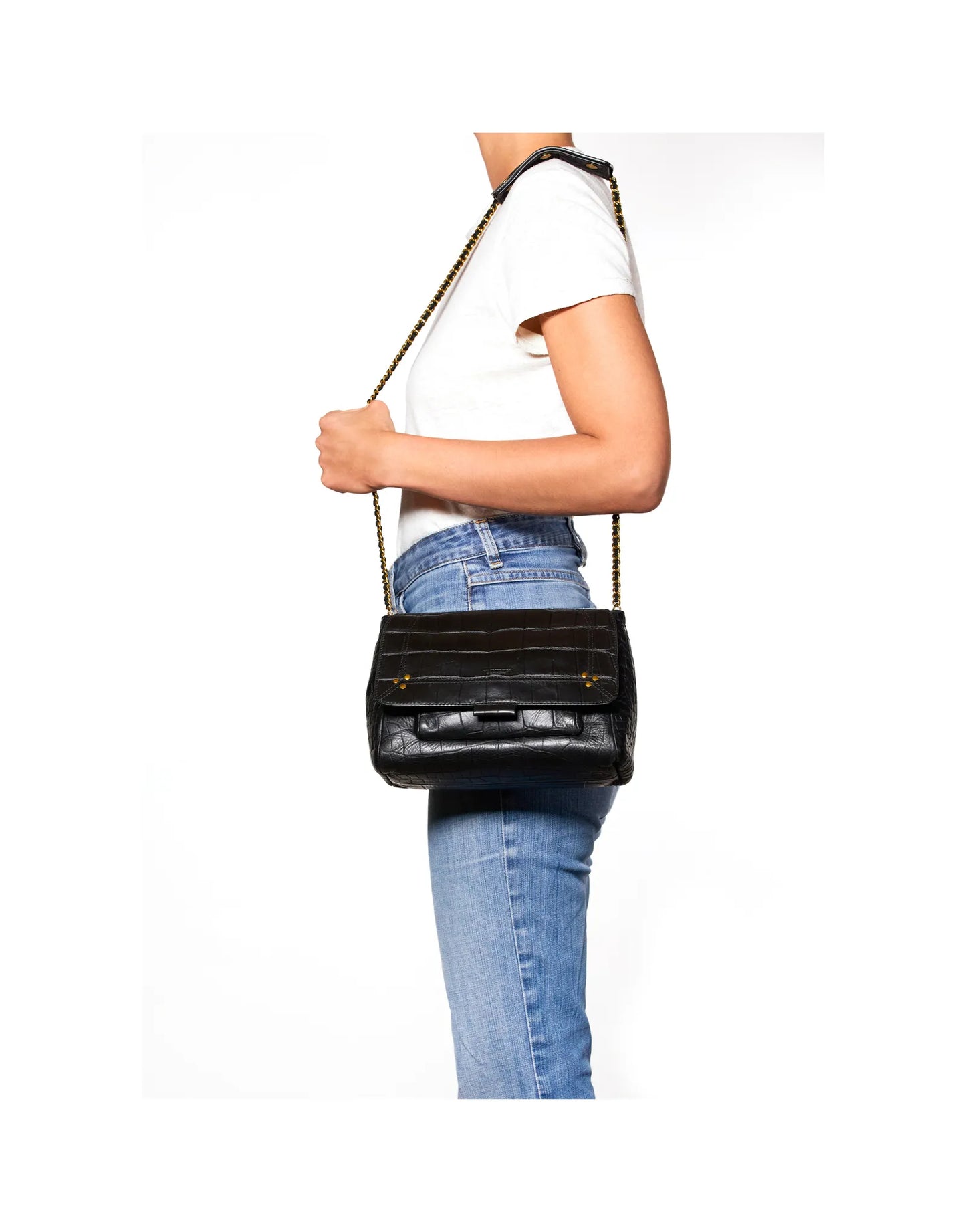 Lulu M Vachette Croco Noir - Jérôme Dreyfuss