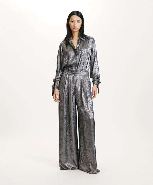 Pantalon Patrice en laminé fluide argent - Momoni