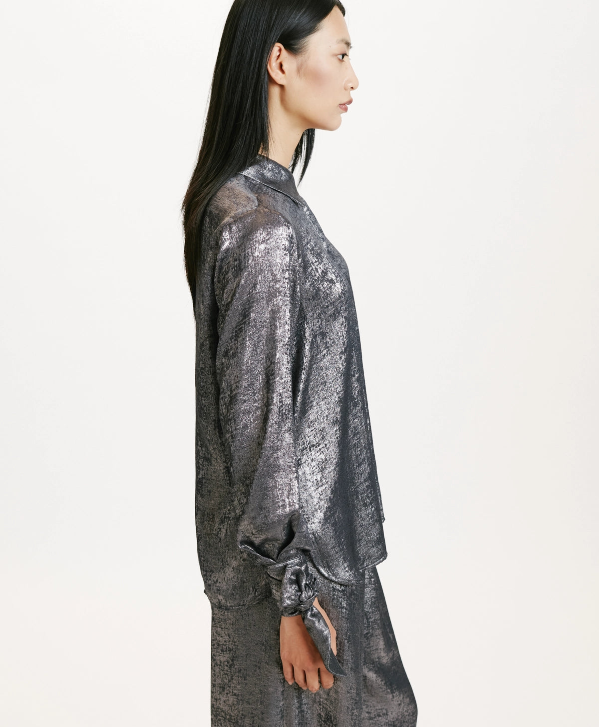Chemisier Sake en laminé fluide argent - Momoni