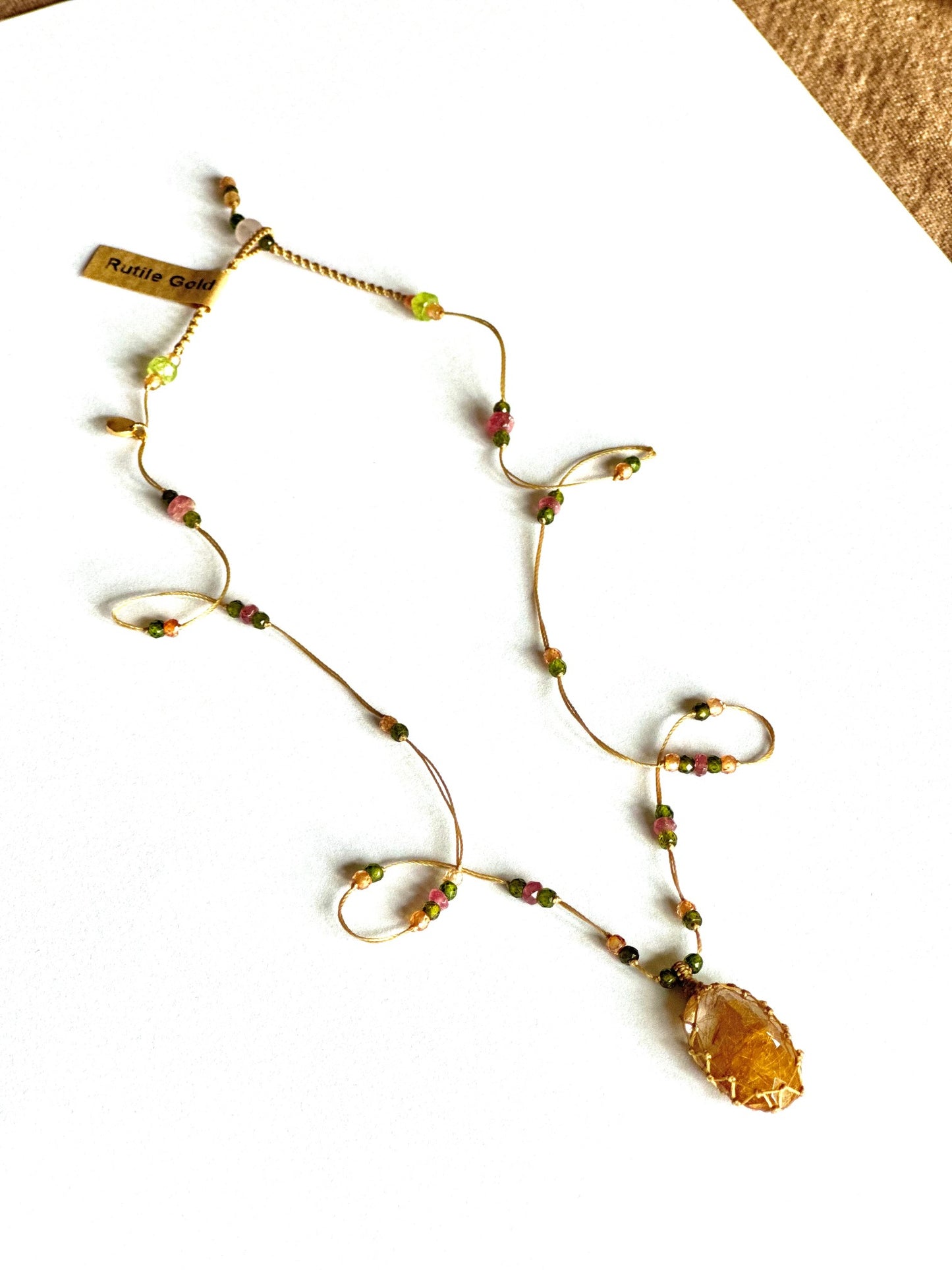 Collier Court Tibétain Quartz Rutile Or - Sharing