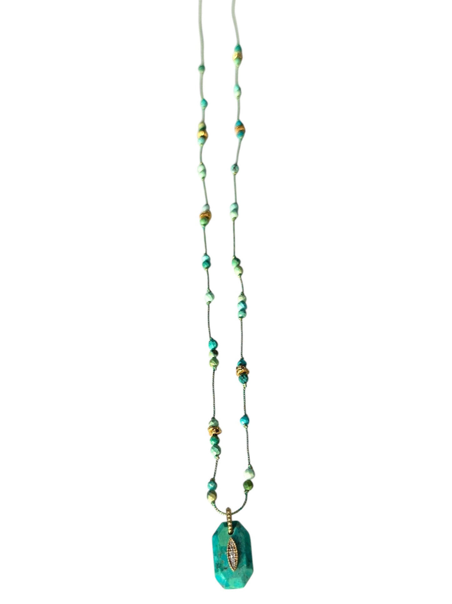Sautoir réglable fil et turquoises - Hanka ïn