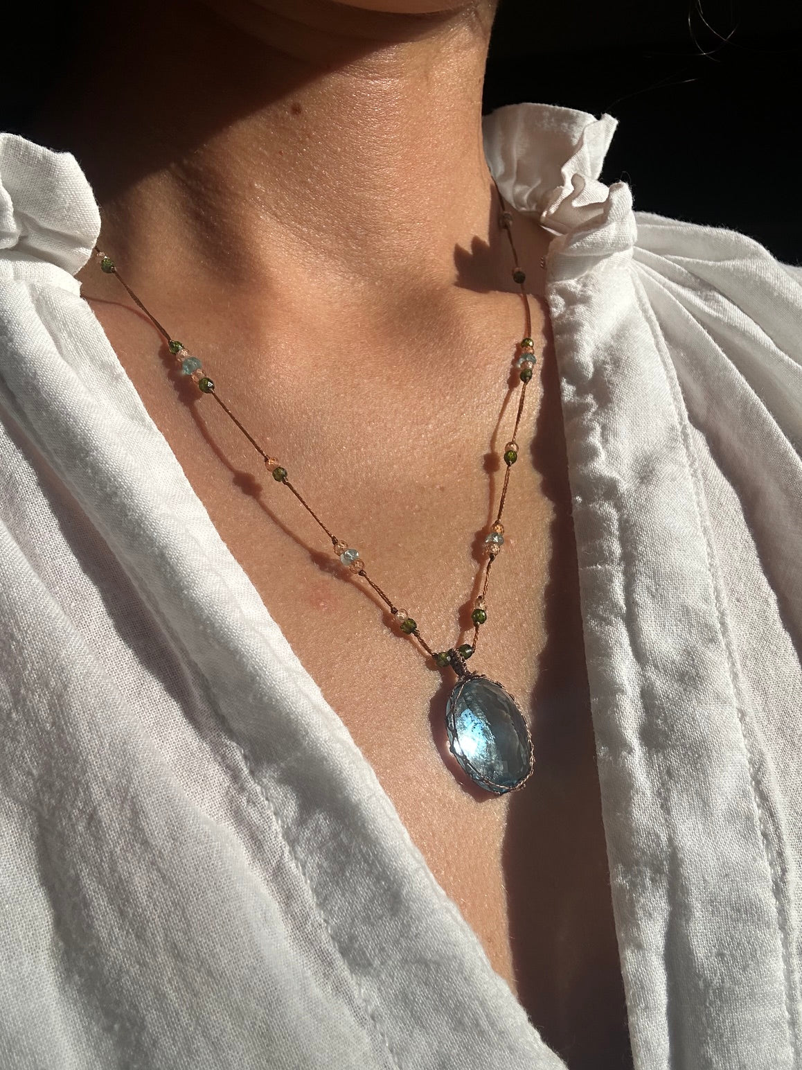 Collier Court Tibétain Topaze Bleue (Rare) - Sharing