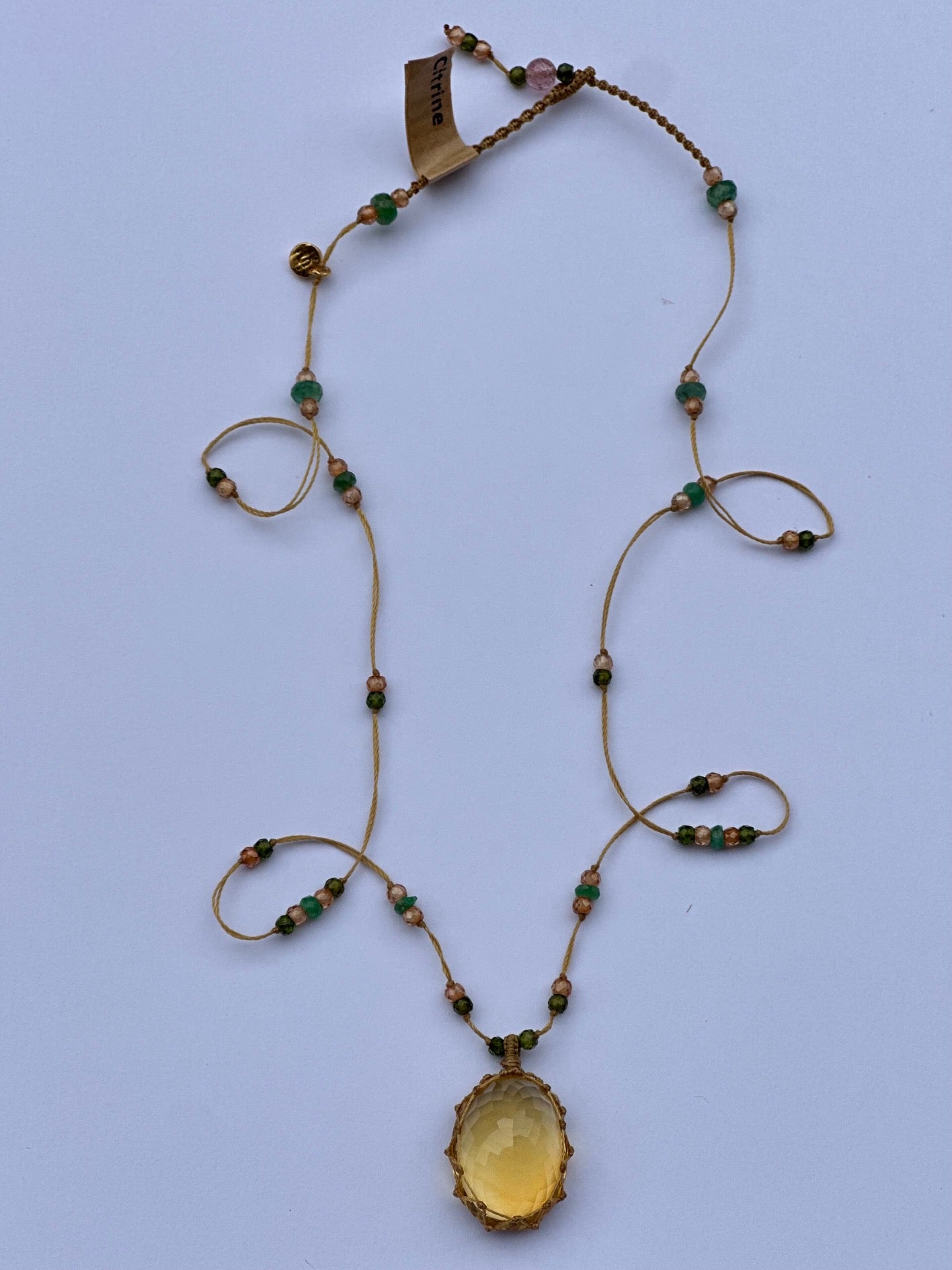 Collier Court Tibétain Citrine Fil Doré - Sharing