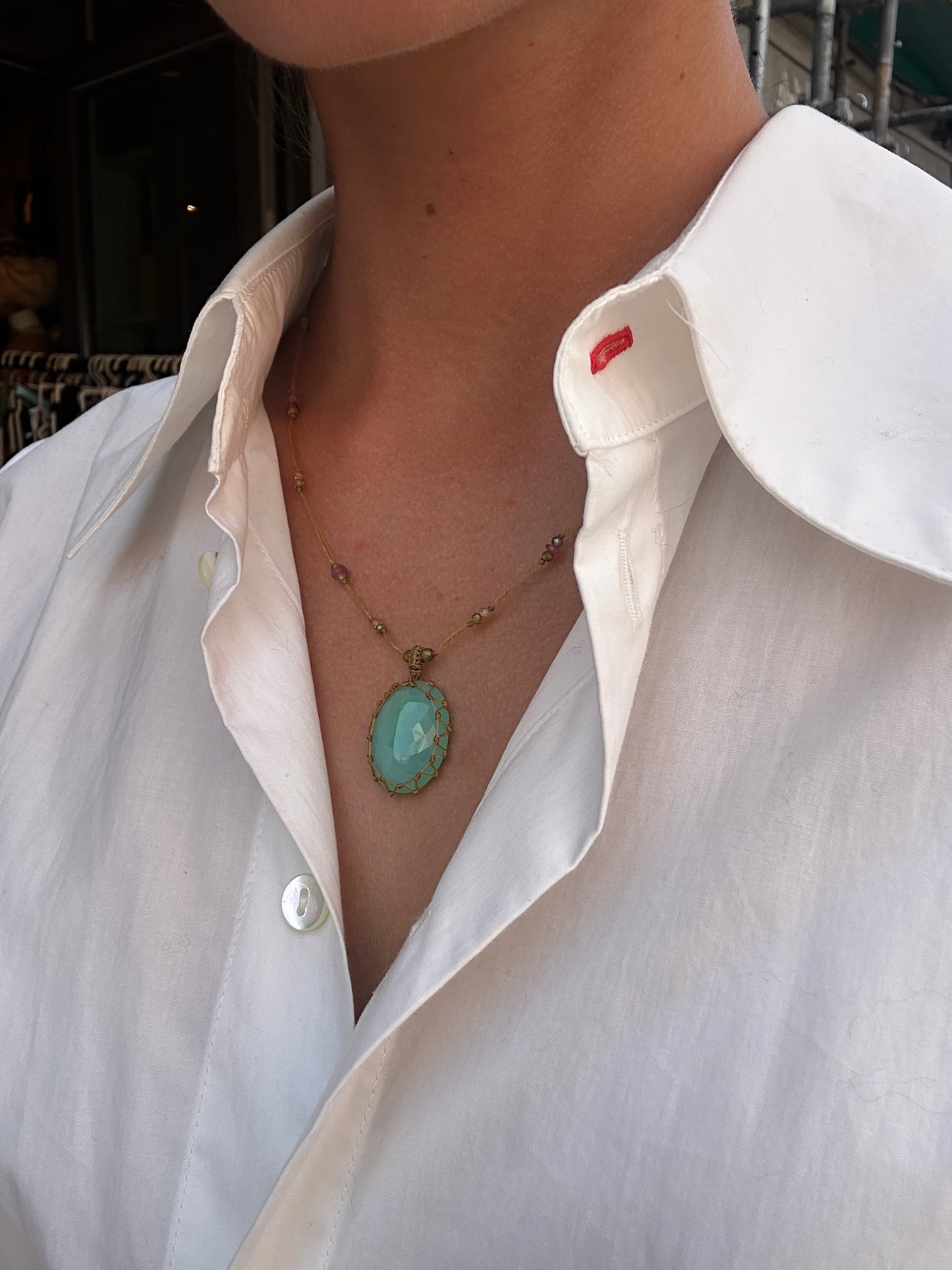 Collier Court Tibétain Chrysoprase - Sharing