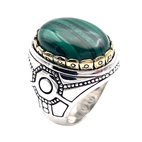 Bague Argent et Malachite - Jalan Jalan