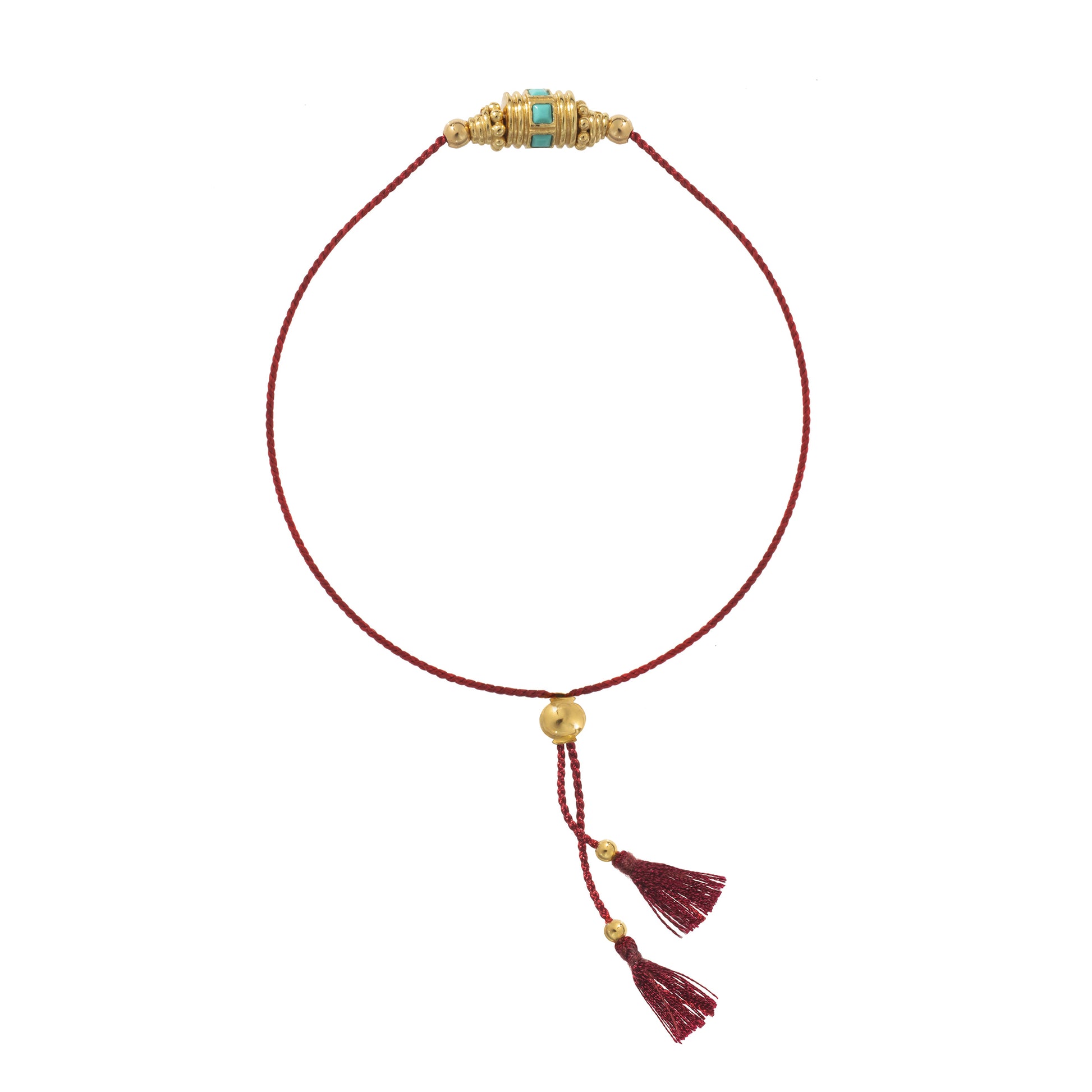 "Bracelet Rakhi 2 en turquoise avec cordon rouge