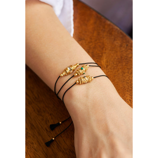 Bracelet Rakhi en pyrite sur cordon noir