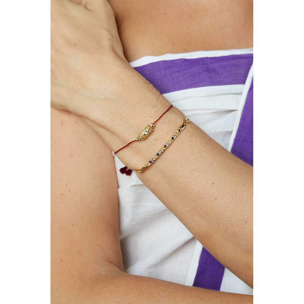 Bracelet ajustable Rakhi en argent doré et topaze blanche