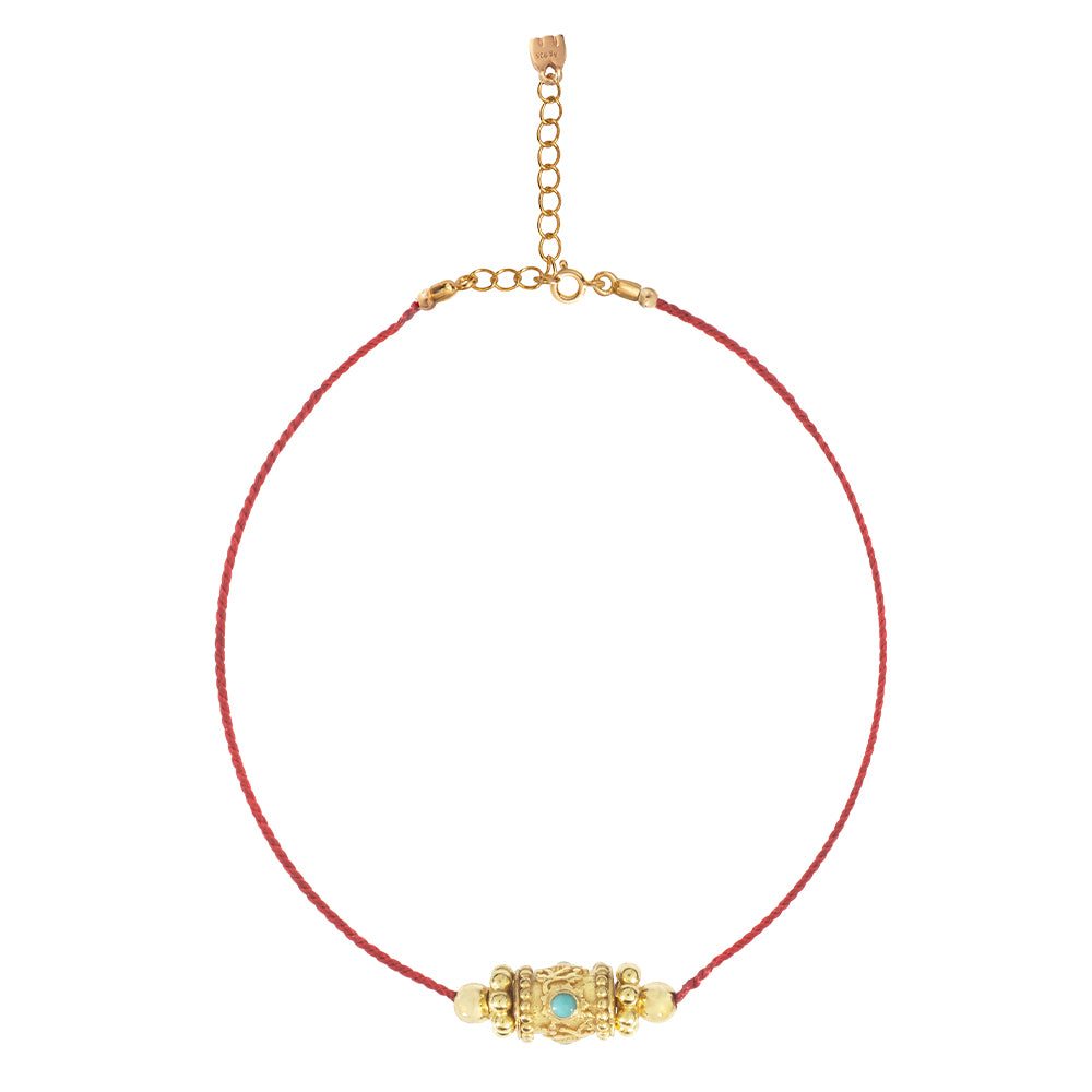 Collier choker Rakhi en turquoise sur cordon rouge