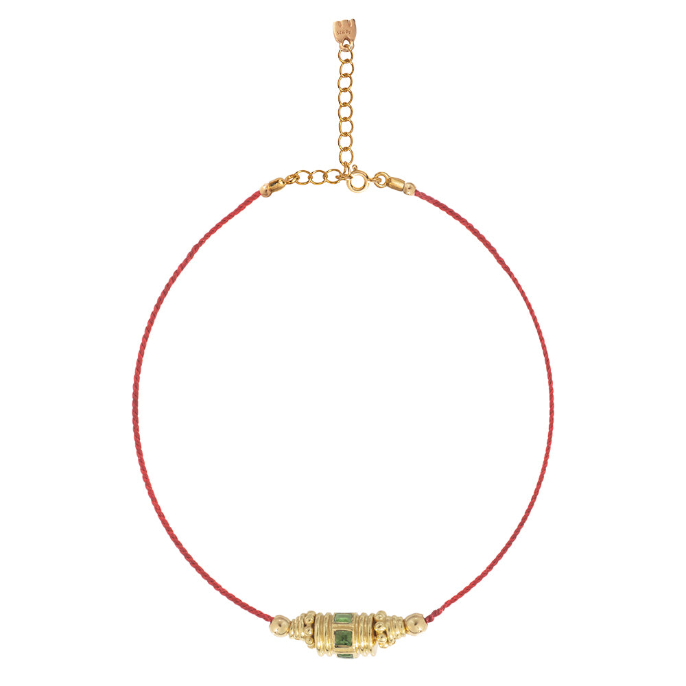 Collier Rakhi 2 en onyx vert avec fil rouge ajustable