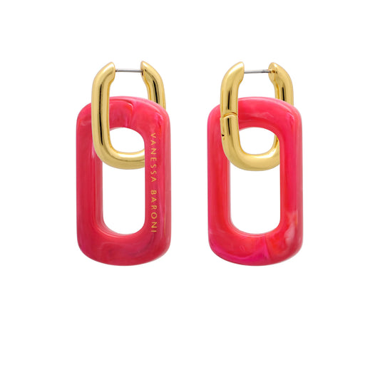 Boucle d'Oreille Bord Doré Marbre Rose