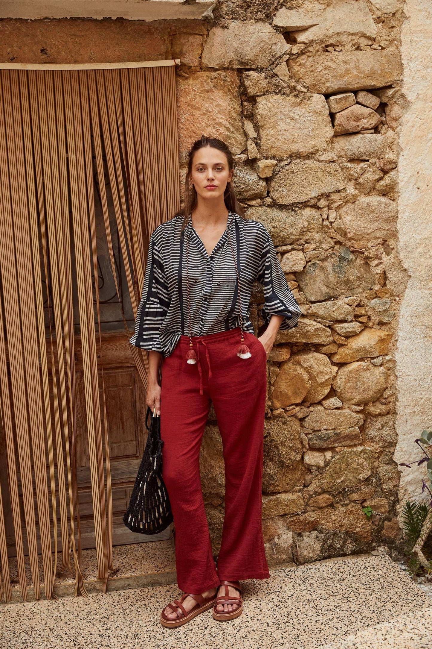 pantalon en gaze de coton rouge