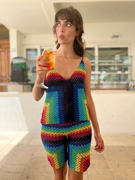 Top Bretelles Fines Arc-en-ciel - Rose Carmine