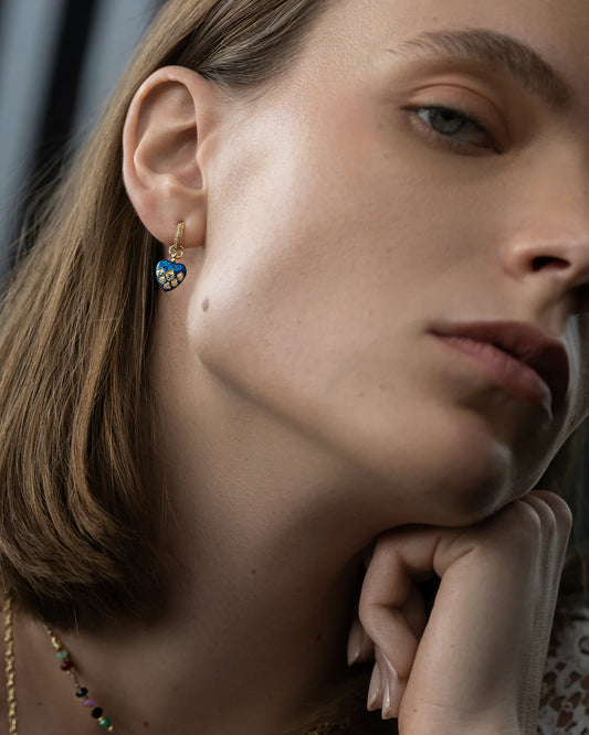 Boucles d'oreilles Gold Coeurs Bleus - Marie Laure Chamorel