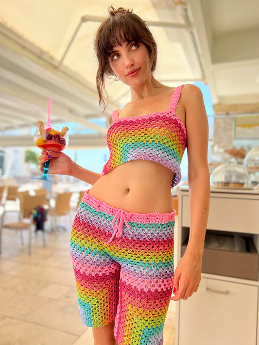 Crop-Top Rose Arc-en-ciel - Rose Carmine