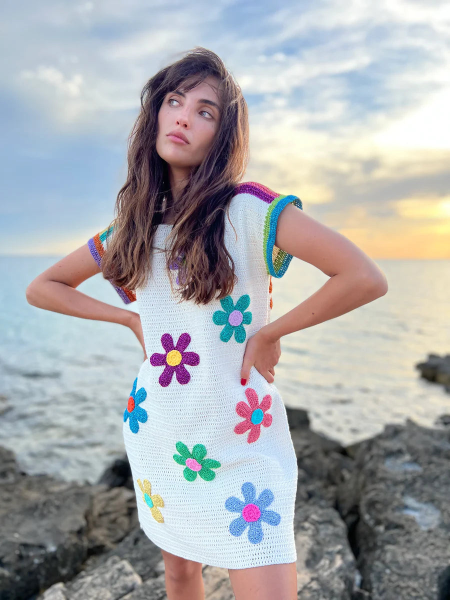 Robe Sans Manches À Fleurs - Rose carmine