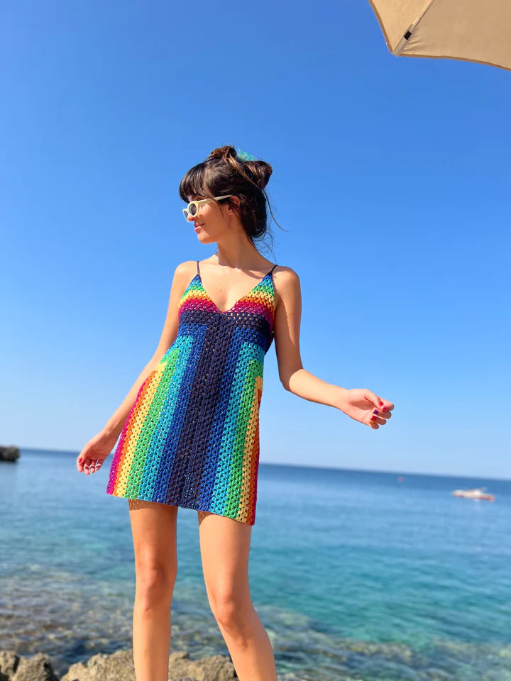 Robe Fine Bretelles Marine Arc-En-Ciel