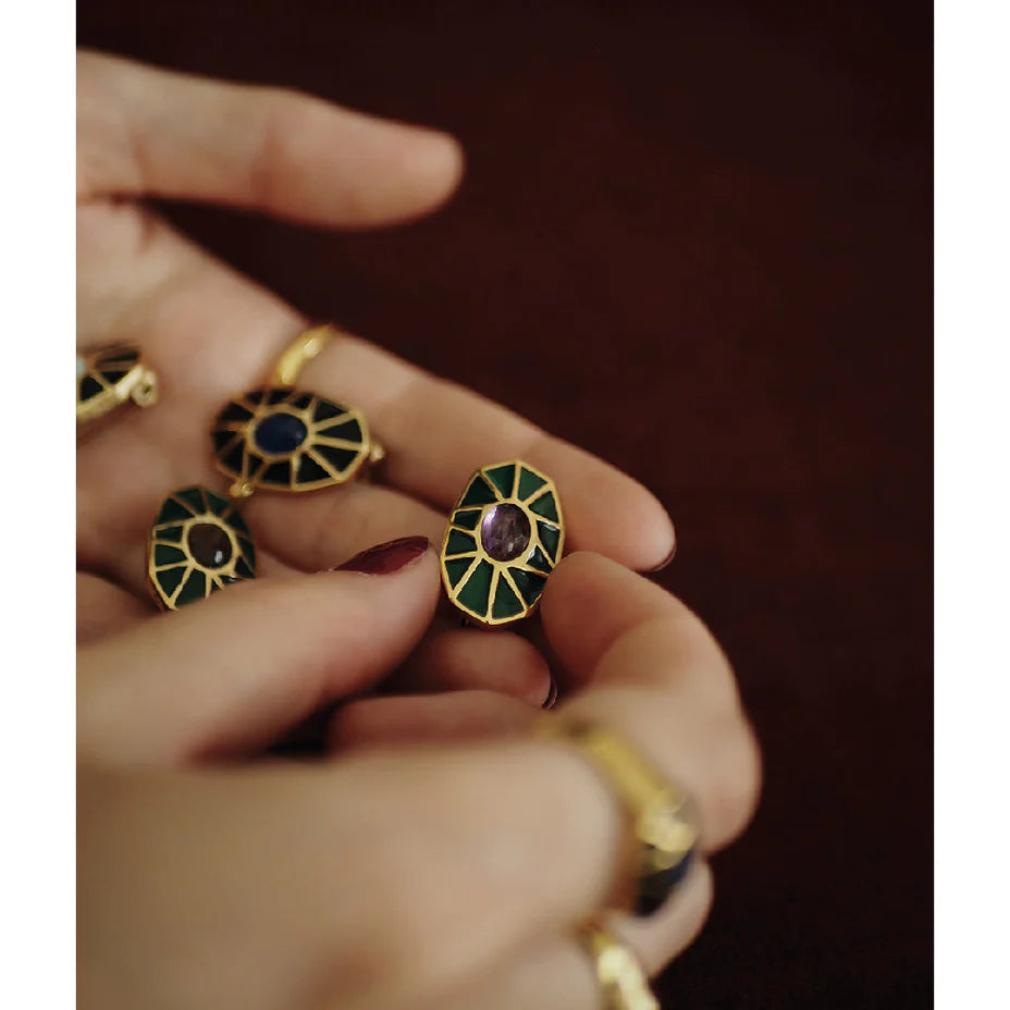 Broche Rosie Émail vert / Améthyste - LA2L