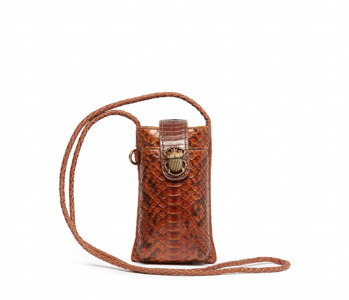 Porte Téléphone Double Marcus Python Moka - Claris Virot